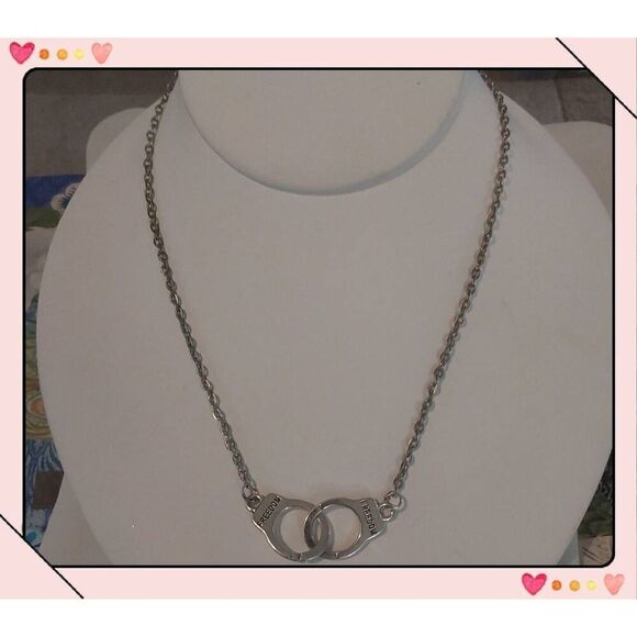 New .925 Sterling Silver "Freedom" Pair of Handcuffs Necklace - Picture 1 of 2